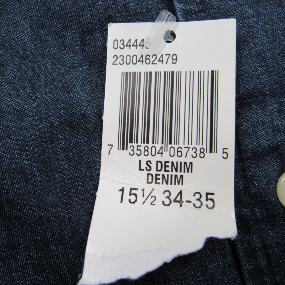 Izod Shirt Mens 15.5 34/35 Medium Lightweight Denim Dark Wash Long Sleeve - Picture 7 of 8
